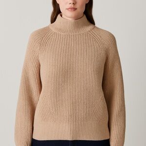 H&M Beige Ribbed Mock Neck Sweater S Neutral Minimalist Scandi Cozy Knit